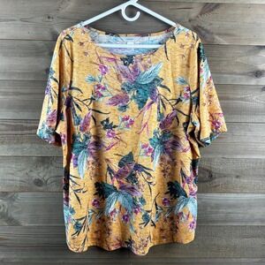 CJ Banks Womens Shirt Short Sleeve Round Neck Floral Tee Size 1X
